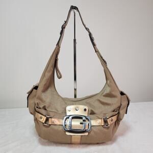 Vintage Y2k Guess Khaki Utility Tactical Metallic Hobo Bag Purse Gold McBling